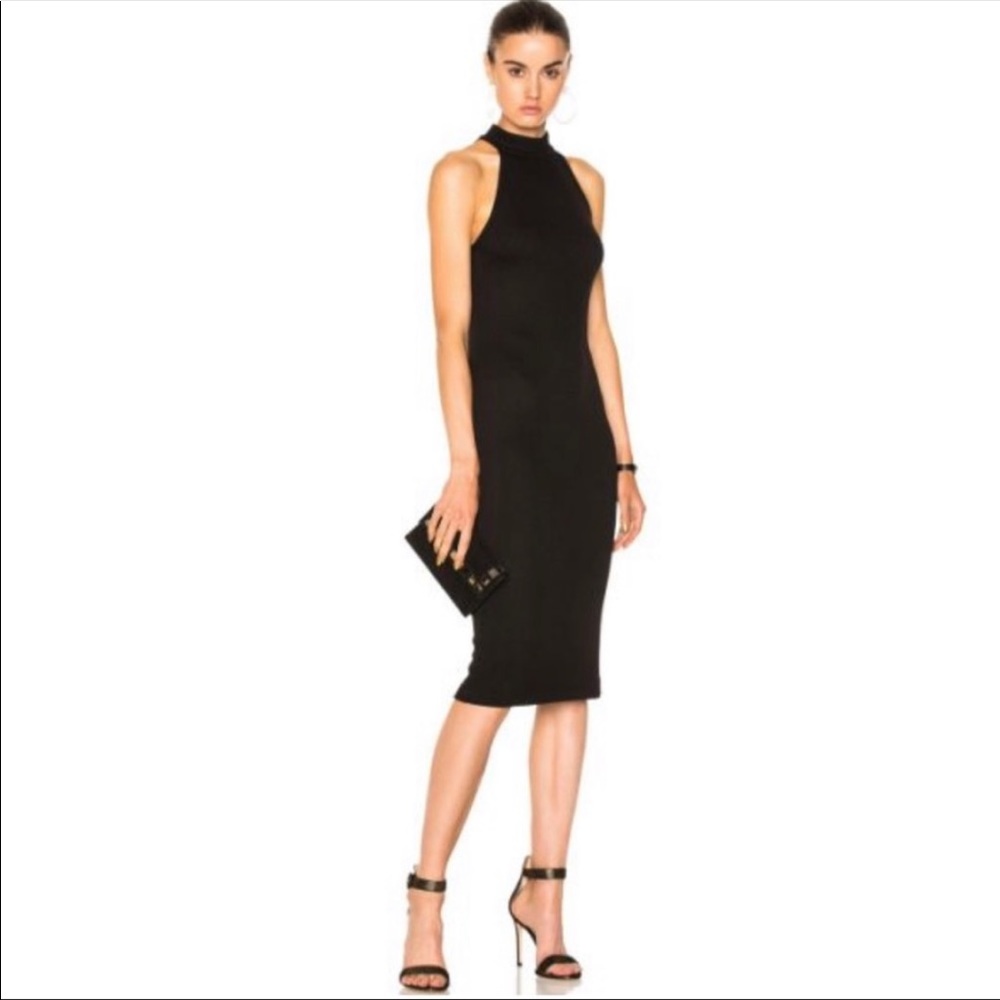 L’AGENCE High Neck Iman Black Midi Dress